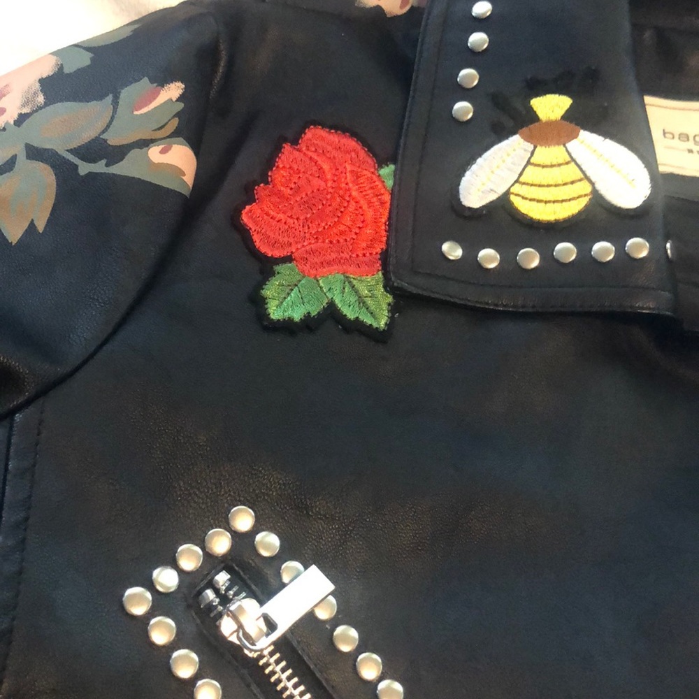 Faux Leather Studded Patch Jacket - image 3